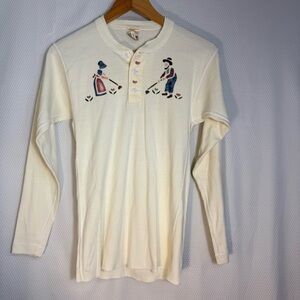 Vintage Cream Healthknit Henley with Stencil Figures